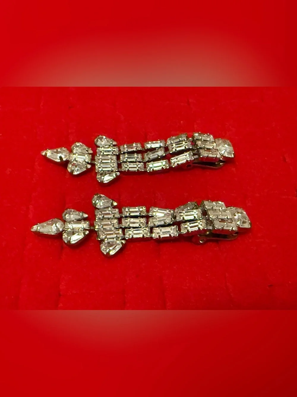Vintage Silvertone Rhinestone Floral Dangle Earrings - Women Jewelry Statement